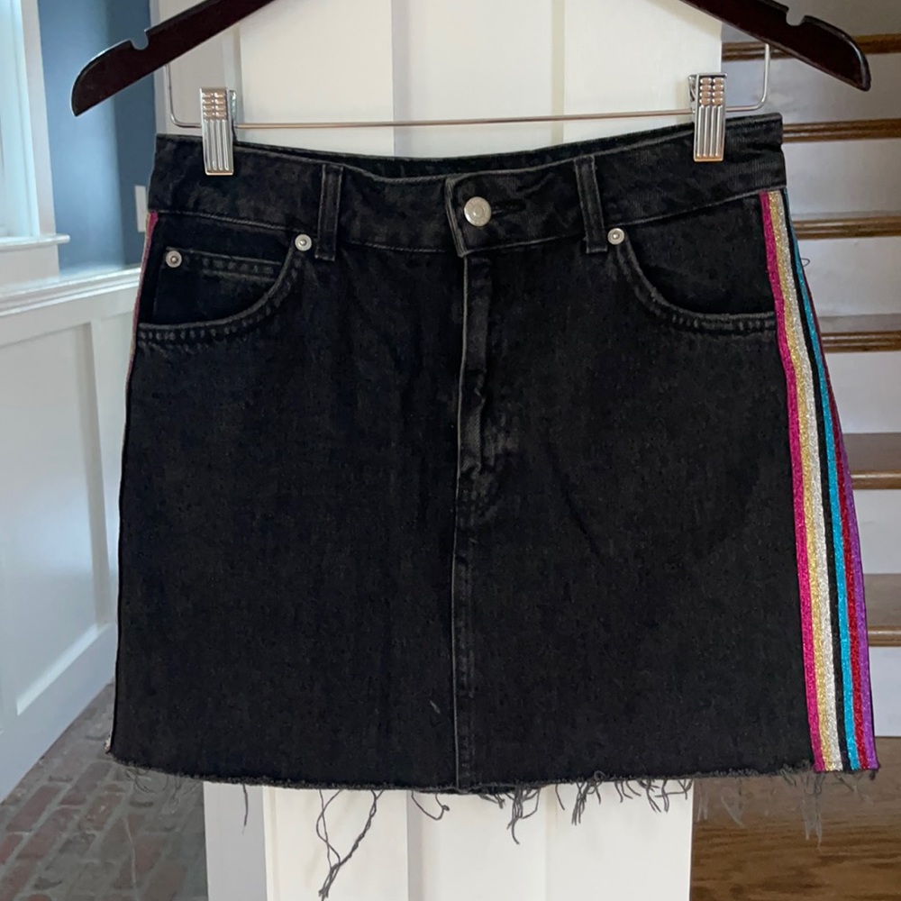 Topshop Moto Jean skirt with Sparkly Stripe